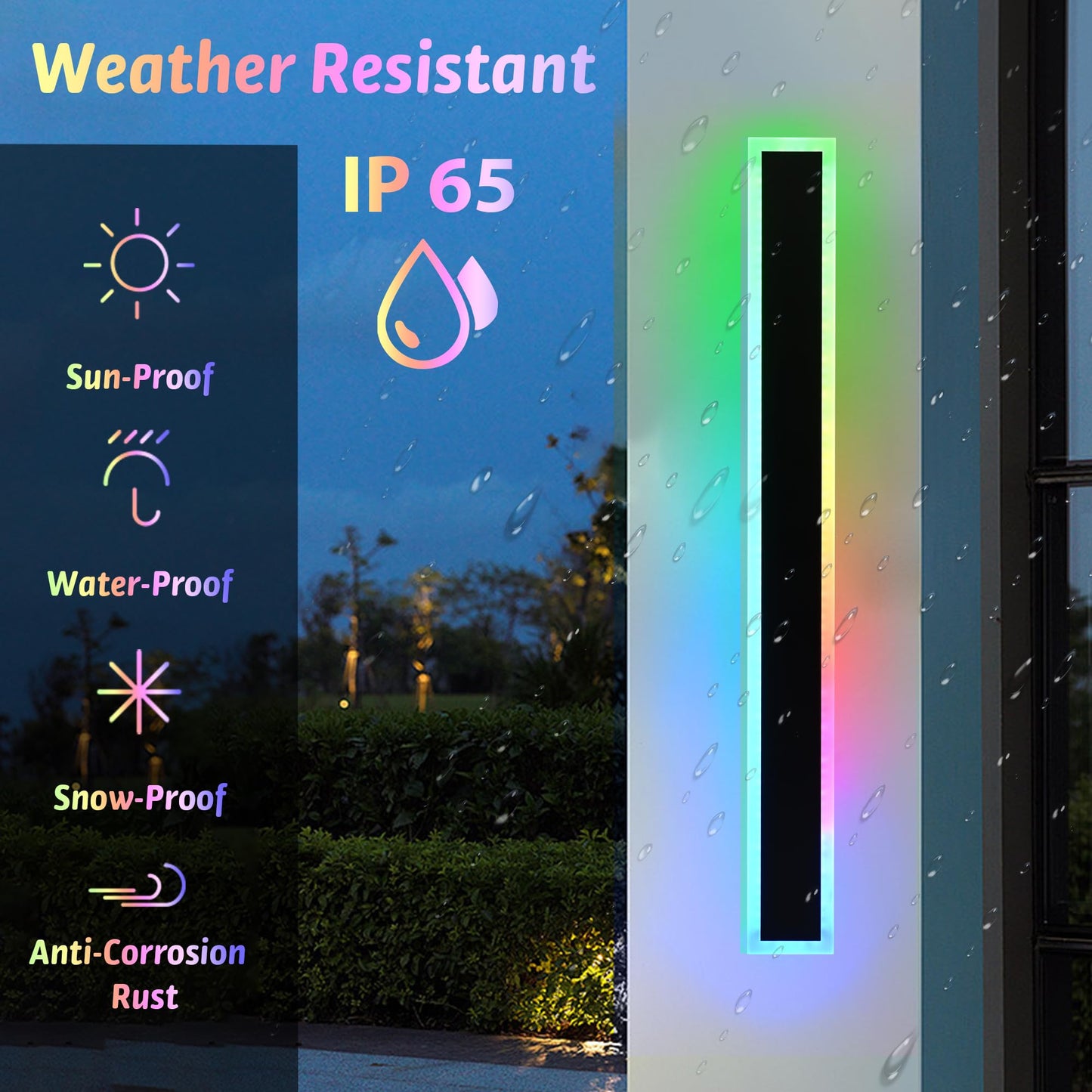 MELUCEE RGB LED Wall Lights, 24in Dimmable Metal Sconce, IP65 Waterproof, 2 Packs with Remote Control
