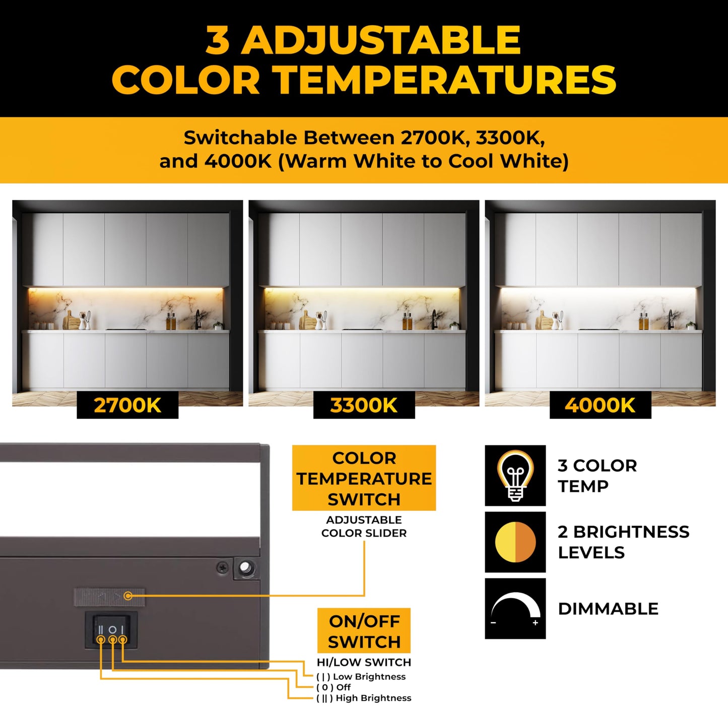 NSL LED Under Cabinet Lighting Dimmable 9 Inch Bronze Finish, 3 Color Temperatures (Warm, Soft, Cool) - Model LTSPRO-9-BZ