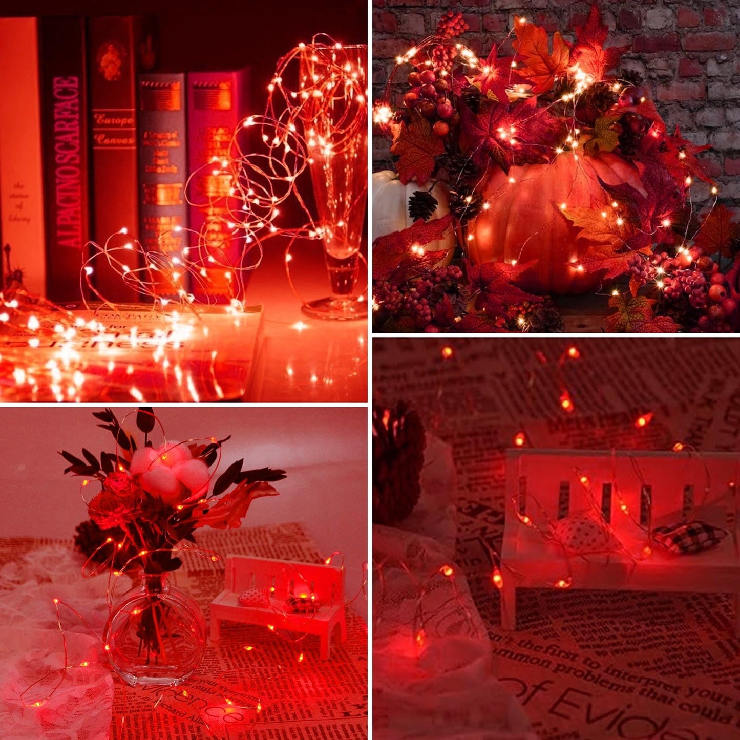YIQU 3 Pack Fairy Lights, 26 FT 80 LED, Battery Operated with Remote Control Timer, 8 Modes, Red