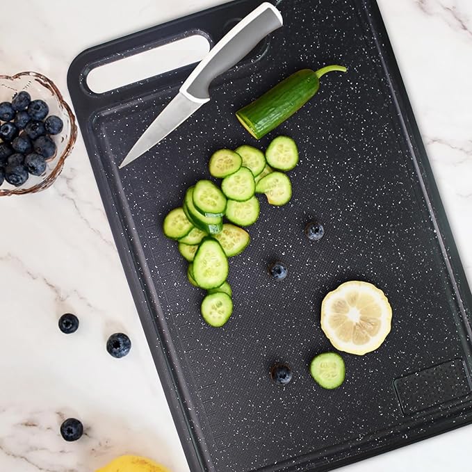 Cutting Boards for Kitchen,Large Cutting Board Set of 2,Non-Slip Cutting Board with Dandle and Juice Groovenon,Dishwasher Safe Cutting Boards (Black)