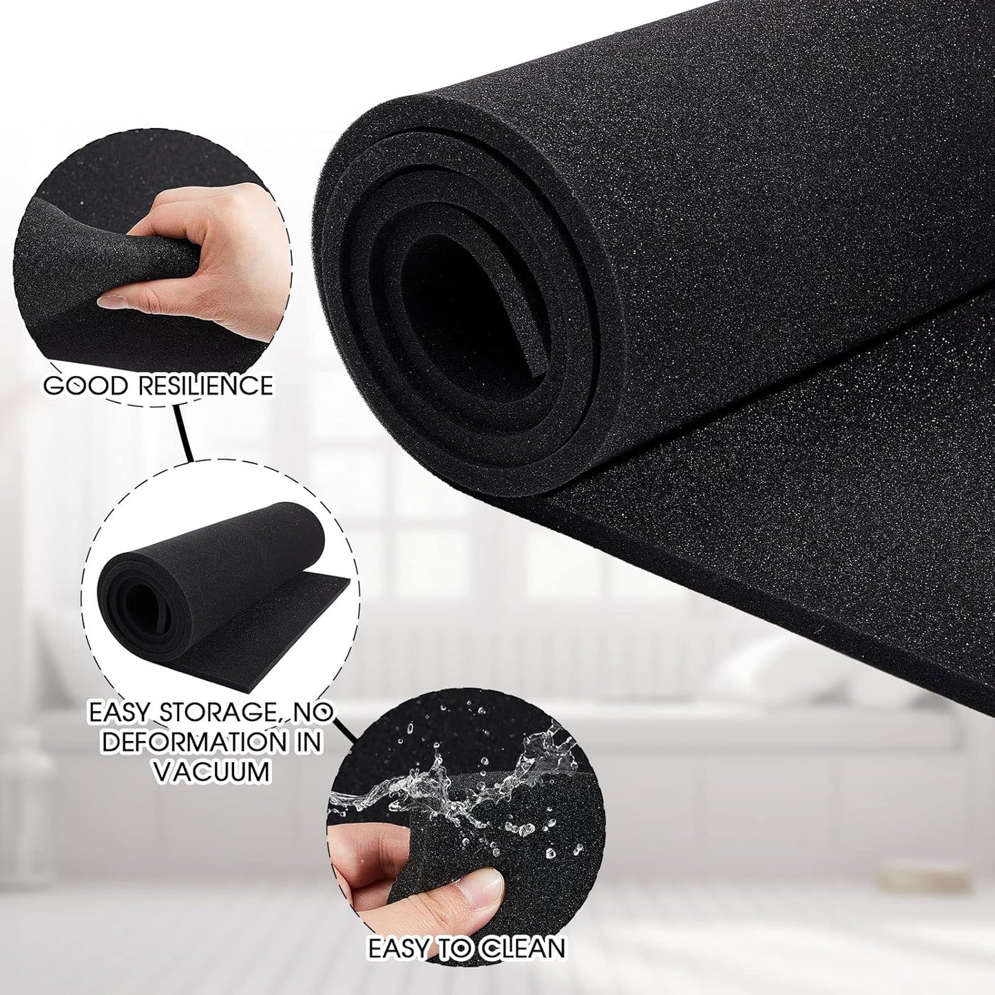 Amylove Polyurethane Foam 24" x 72" High Density Cushion Upholstery Foam Sheet for Seat Replacement DIY Projects Chairs Headboards Sofas Home(2" x 24" x 72",Black)