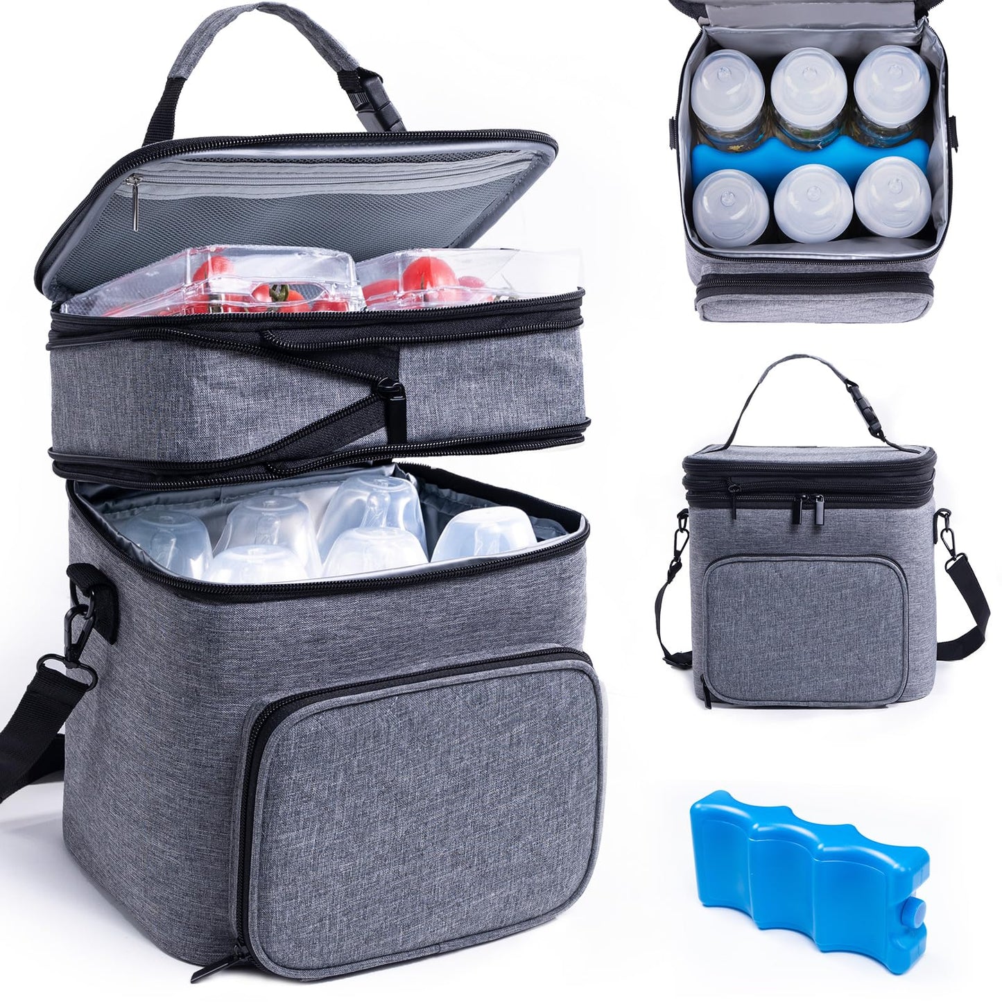 SFYBYHEART Breastmilk Storage Bag with Ice Pack for 6 Baby Bottles - Expandable Breast Pump Bag with Cooler for 6 Mam Bottles Up to 9 Ounce - Bottle Cooler Bag for Daycare