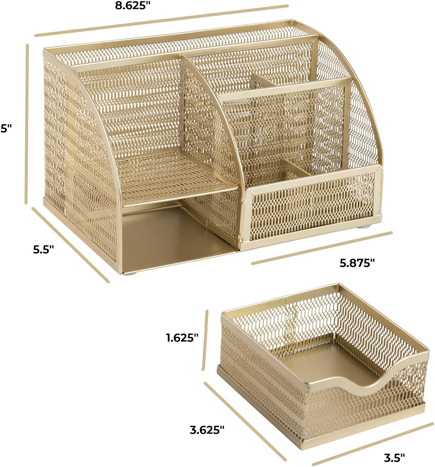 BLU MONACO Gold Desk Organizer with Drawer – Small Desk Caddy & Accessories, Pencil Holder for Office Supplies & Accessories