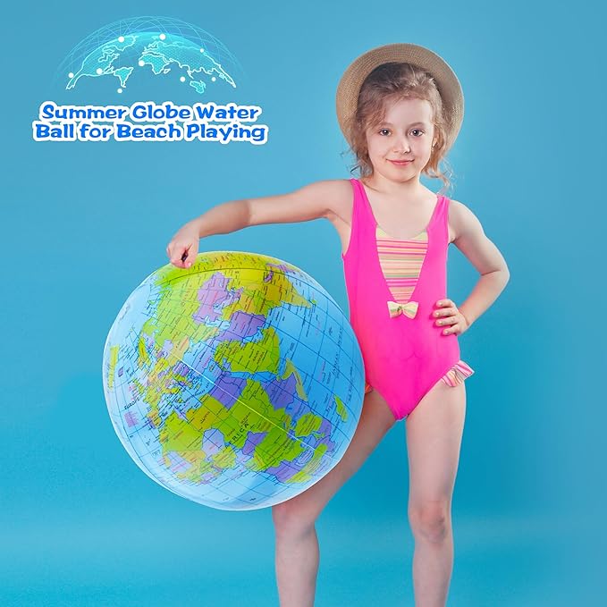 28 Pack 16 Inch Inflatable Globe Blow up Earth Globe Inflatable Beach Balls Bulk for Beach Swimming Pool Party Supplies