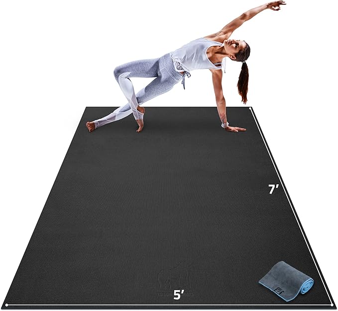 Gorilla Mats Premium Large Yoga Mat – 6x4', 7x5' (8mm) Extra Thick & Ultra Comfortable, Non-Slip Barefoot Exercise Mat – W...
