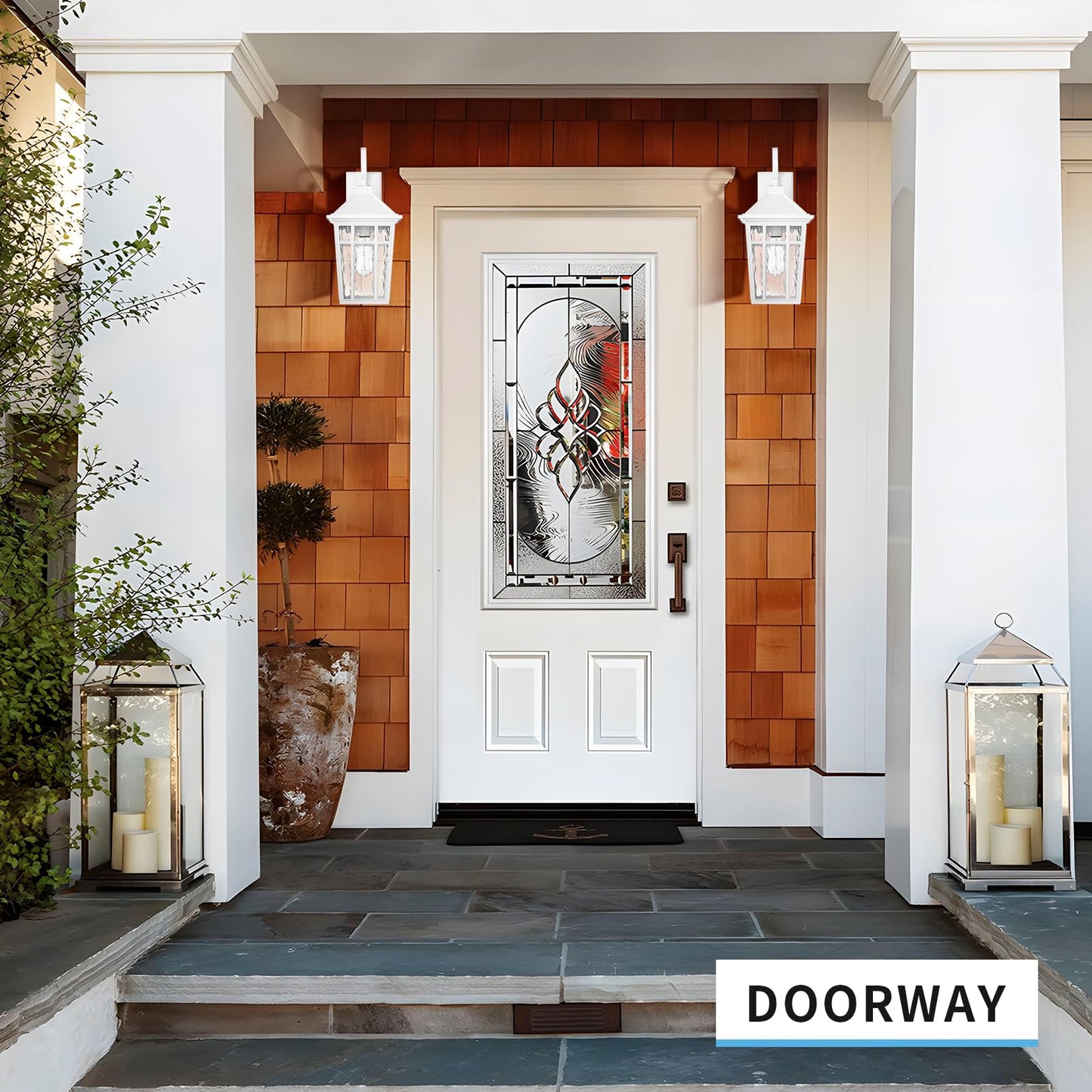 Darkaway 2Pcs Large Outdoor Wall Lights For House  18Inch Exterior Lighting Fixtures Wall Mount White Outside Wall Sconce With Water Ripple Glass For Porch Patio Front Door