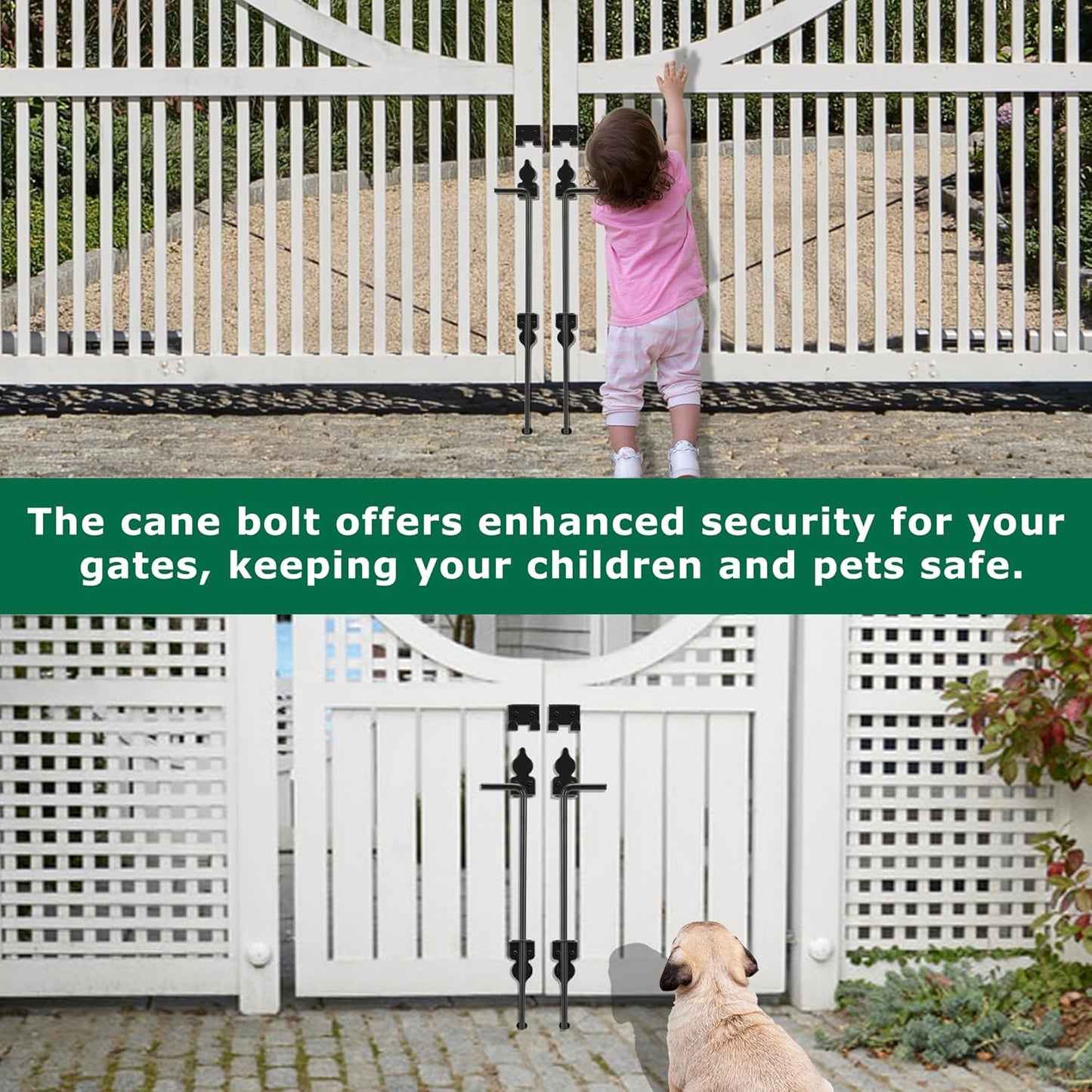36" Heavy Duty Cane Bolt Gate Drop Rod for Vinyl Gate Latch, Cane Bolts for Gates for Wood PVC Vinyl Metal Fences Gates-1 Pack