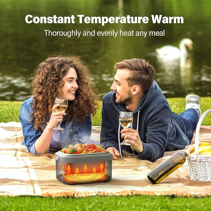 Cordless Electric Lunch Box for Adults: 1.5L Heated Lunch Box for Men Women with Automatic Heating 18000mAh Rechargeable Portable Food Warmer with Bag and Tray Divider for Office Truck Outdoor