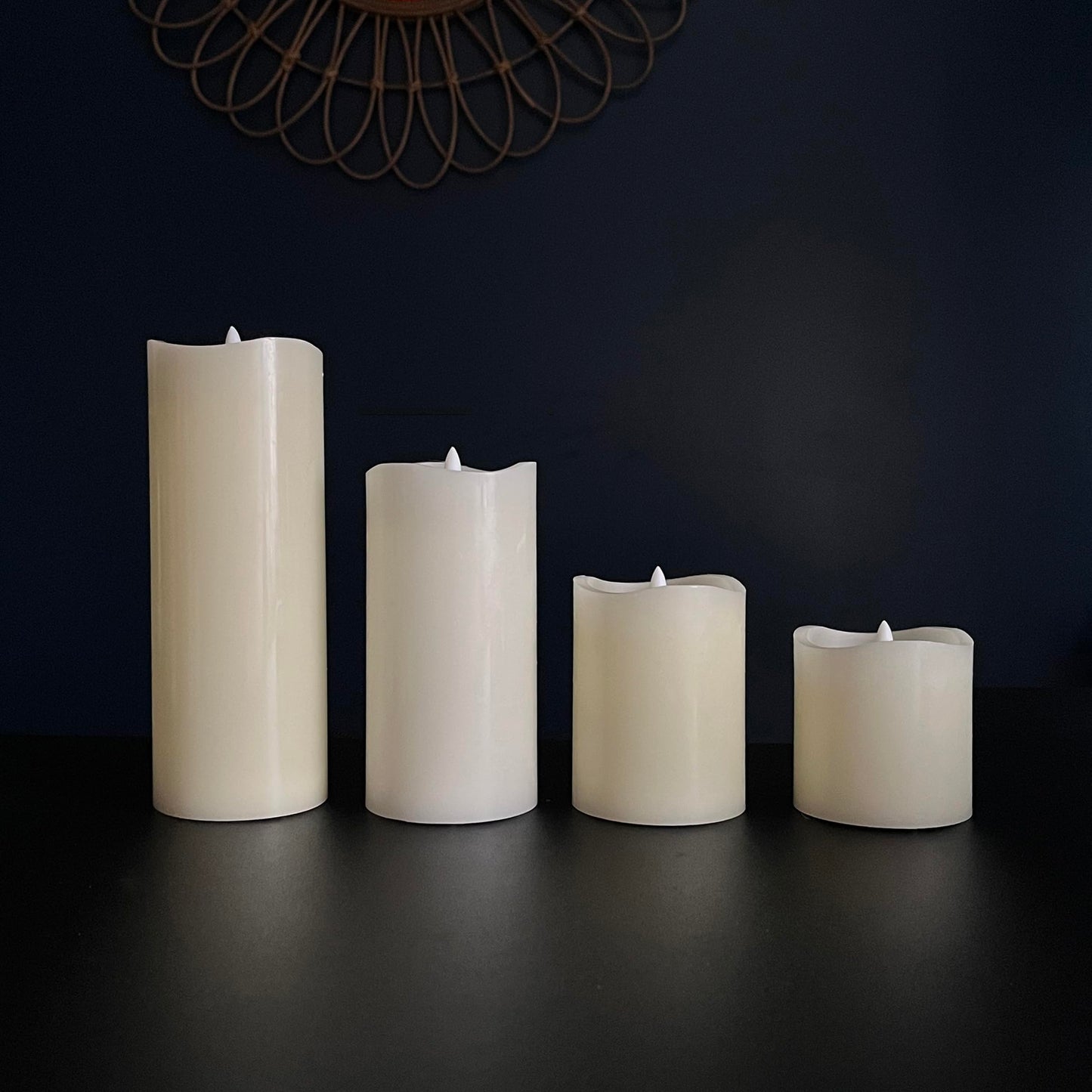 Stonebriar 3 Count Ivory Real Wax 3x8 Flameless LED Pillar Candles with Remote and Timer