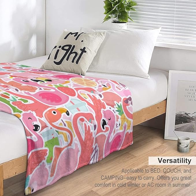 Flamingo Blanket Gifts - 40 x 50 Inches Funny Flamingo Throw for Kids - Pink Warm Furry Plush Blankets for Couch