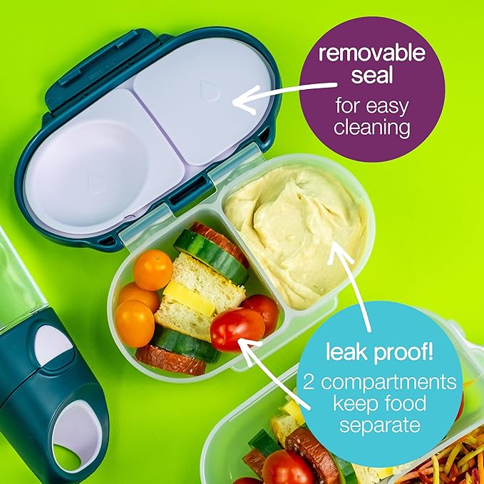 b.box Snack Box Reusable Snack Containers with Lids 2 compartments, Bento Box for kids and toddlers, Leakproof Lunch Box, BPA free and Dishwasher Safe Snack Container (Lemon Twist, 1 3/4 Cup)