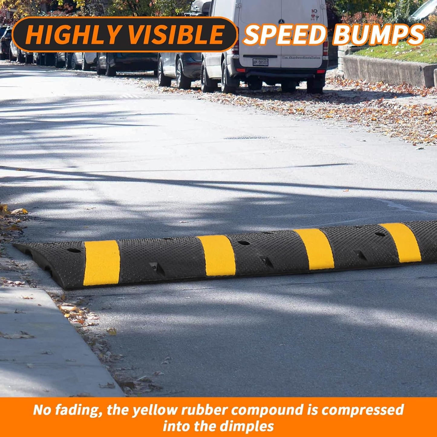84" Rubber Speed Bumps, 1 Pack Heavy Duty Speed Bumps for Driveway Rubber Gravel Road Asphalt Parking, Modular Driveway Speed Bumps Cable Protector Ramp with 6 Bolts Spikes, 2 End Caps