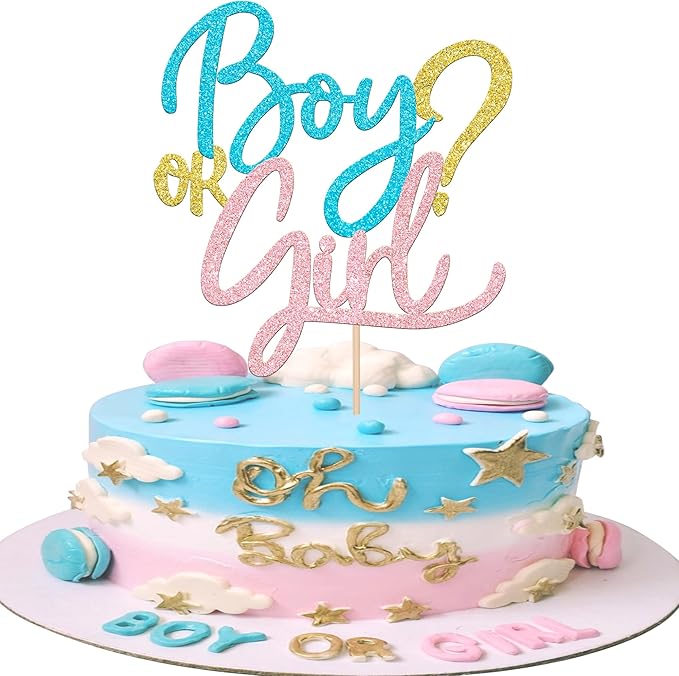 Rsstarxi 1 Pack Glitter Boy or Girl Cake Topper Pink and Blue Gender Reveal Cake Pick Baby Shower Cake Decoration for He or She Baby Gender Reveal Kids Birthday Party Supplies
