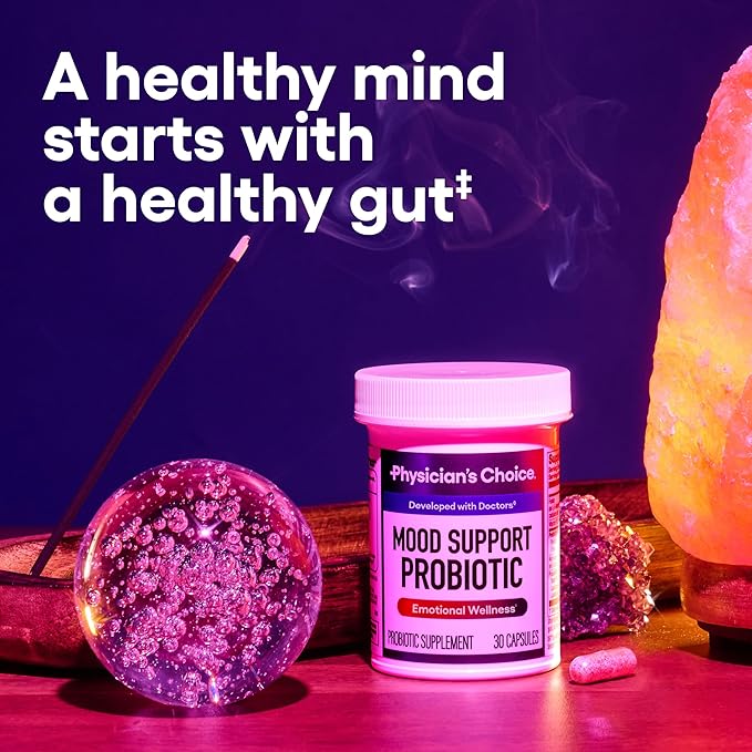 Physician's CHOICE Mood Support Probiotic - Supports a Balanced Mood, Healthy Stress Response & Digestive Health with Prebiotics, Ashwagandha, Vitamin B12, Folate - for Men & Women - 30ct 2-Pack
