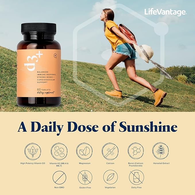 LifeVantage D3+ - Vitamin D3 Immune Support Supplement an Excellent Source of Vitamin K2, Magnesium, and Calcium. Non-GMO, Gluten-Free, Vegetarian, and Dairy-Free - 60 Tablets