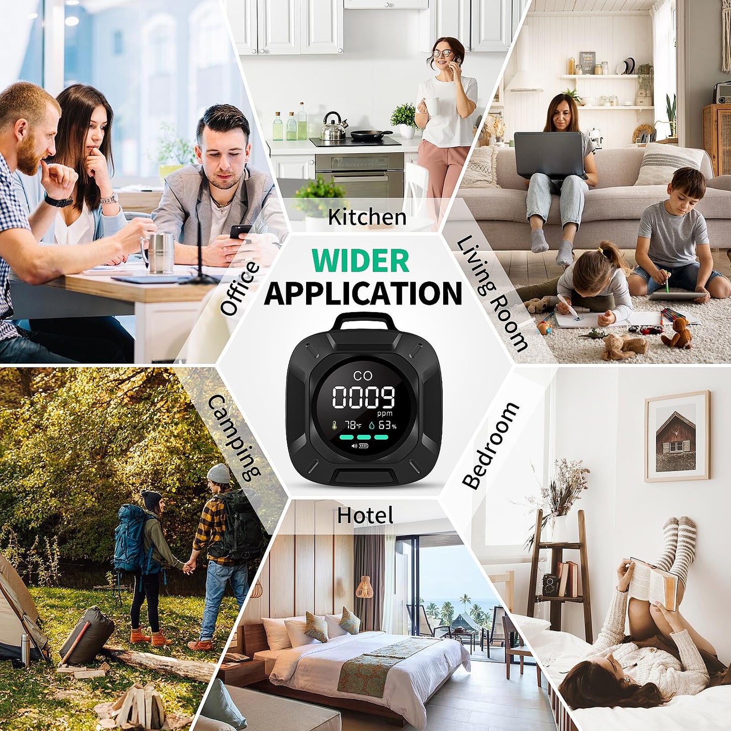 Carbon Monoxide Detectors, 3-in-1 CO Detector Portable Carbon Monoxide Detector with Magnetic Suction, Travel Carbon Monoxide Detector with Temp and humi Sensor, Rechargeable Battery for 480H Standby