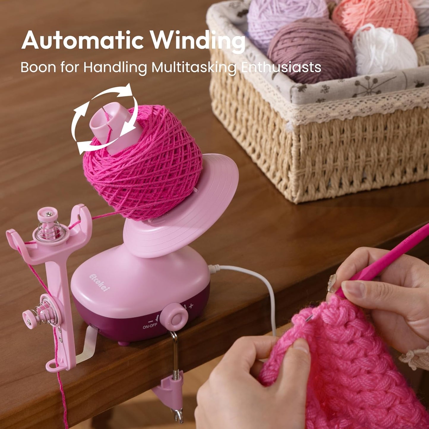 Etcokei Yarn Winder Crochet Kit, Electric Ball Winder for Knitting, Automatic Yarn Spinner with Crochet Hook Set, Crochet Accessories and Supplies, Ideal Helper for Knitting Lovers(Purple)