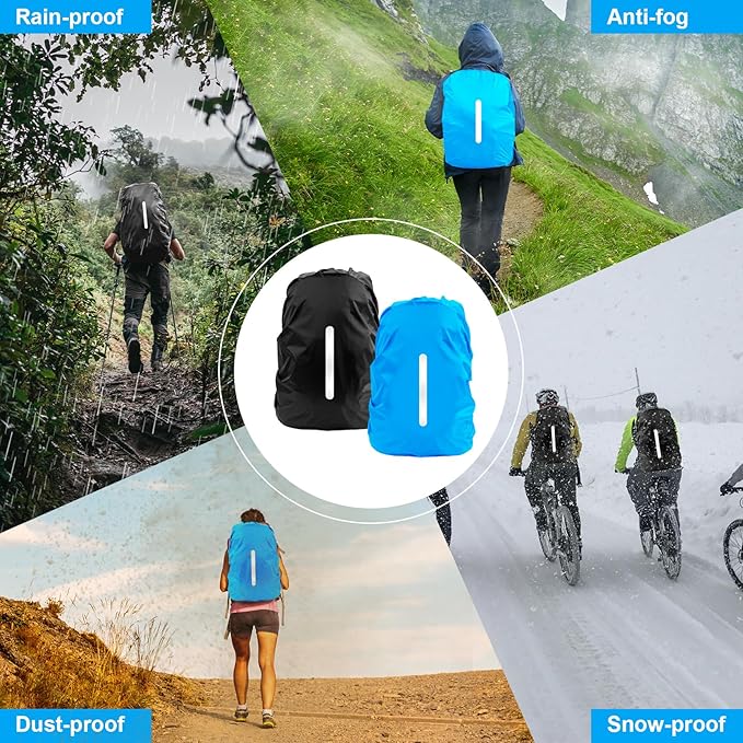 LAMA 2pcs Waterproof Rain Cover for Backpack, Reflective Rainproof Protector for Anti-dust and Anti-Theft S 18L-25L Black Blue