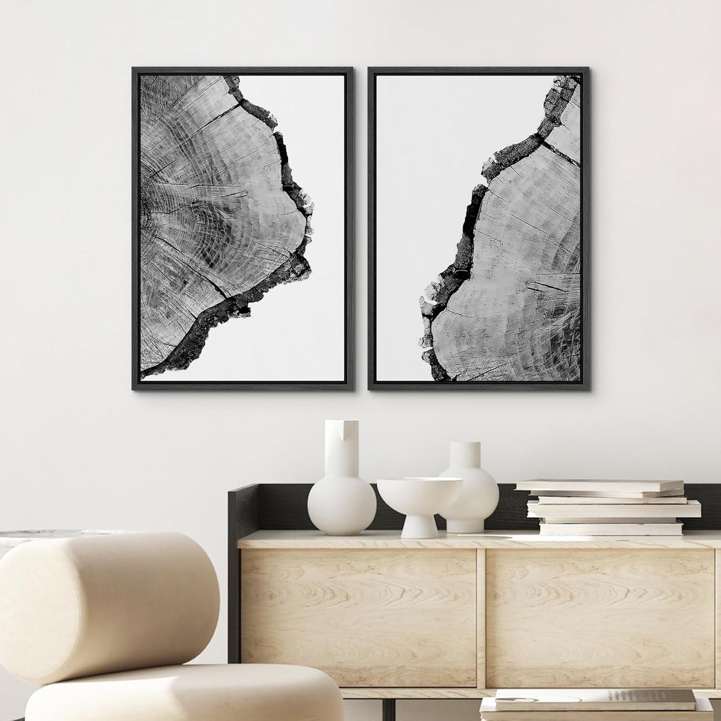 SIGNWIN Framed Wall Art Print Set Black & White Close Up Tree Ring Details Nature Wilderness Photography Modern Art Rustic Relax/Calm Multicolor for Living Room, Bedroom, Office - 16"x24"x2 Black
