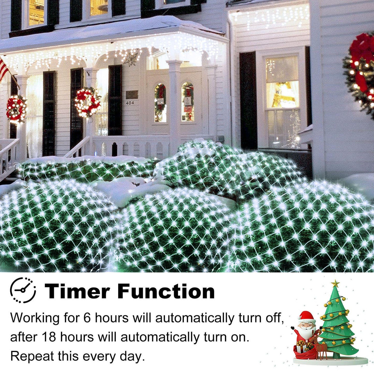 DBFAIRY Battery Powered Net Lights, 100 LED, 5x5 Ft, Cool White, Remote Timer, Dimmable, Outdoor Bush Decoration, Model DB100