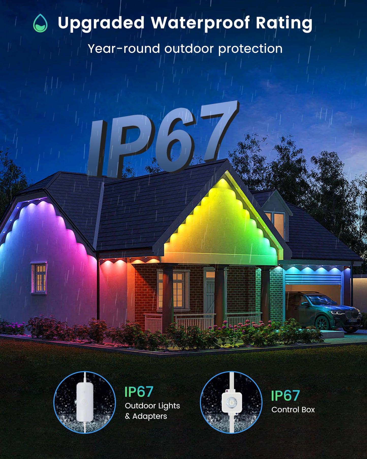 Alexpex Permanent Outdoor Lights For House  150Ft Rgb Lights With App/Remote Control  Ip67 Waterproof  Diy Scene Modes For Christmas  Halloween Daily Decor  Roof And Garden Lighting