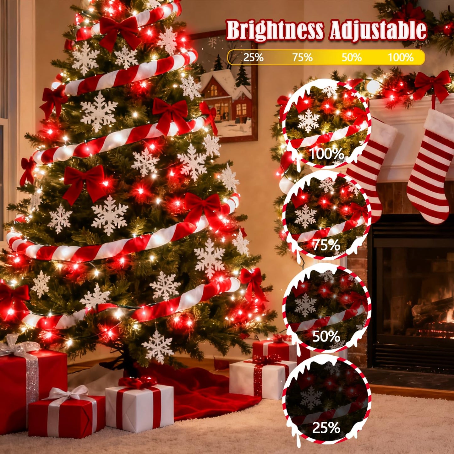 Voice Control 88Ft 240Led Smart Christmas String Lights Outdoor/Indoor | String Lights Plug In With Remote  12Modes  7Voice Commands & Timers  Christmas Twinkle Light For Xmas Tree Decor (Red & White)