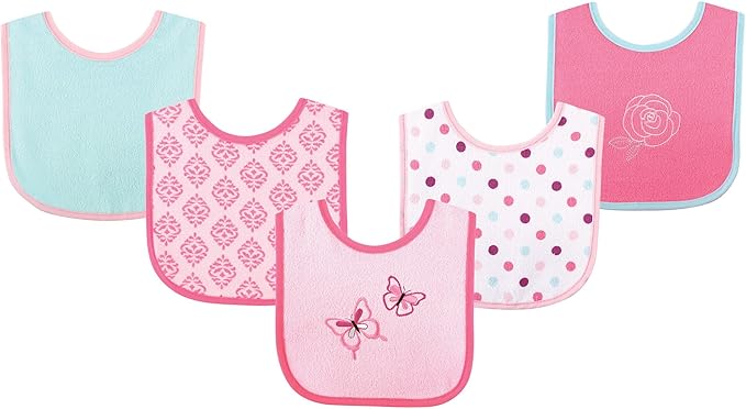 Luvable Friends Baby Cotton Terry Drooler Bibs with PEVA Back, Transportation, One Size