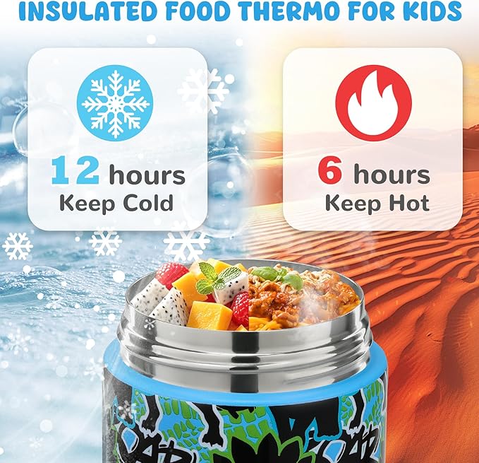 10oz Soup Thermo for Hot Food Kids Insulated Food Jar Container with Spoon Width Mouth Stainless Steel Leak Proof Thermo Lunch Box for School Travel