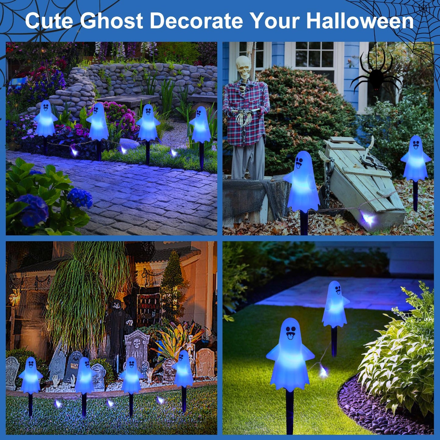 8Pcs Ghost Halloween Decor Pathway Lights Outdoor  Solar Powered Ghost Stake Lights With 8 Lighting Modes  Waterproof Halloween Decorations For Garden/Yard/Patio