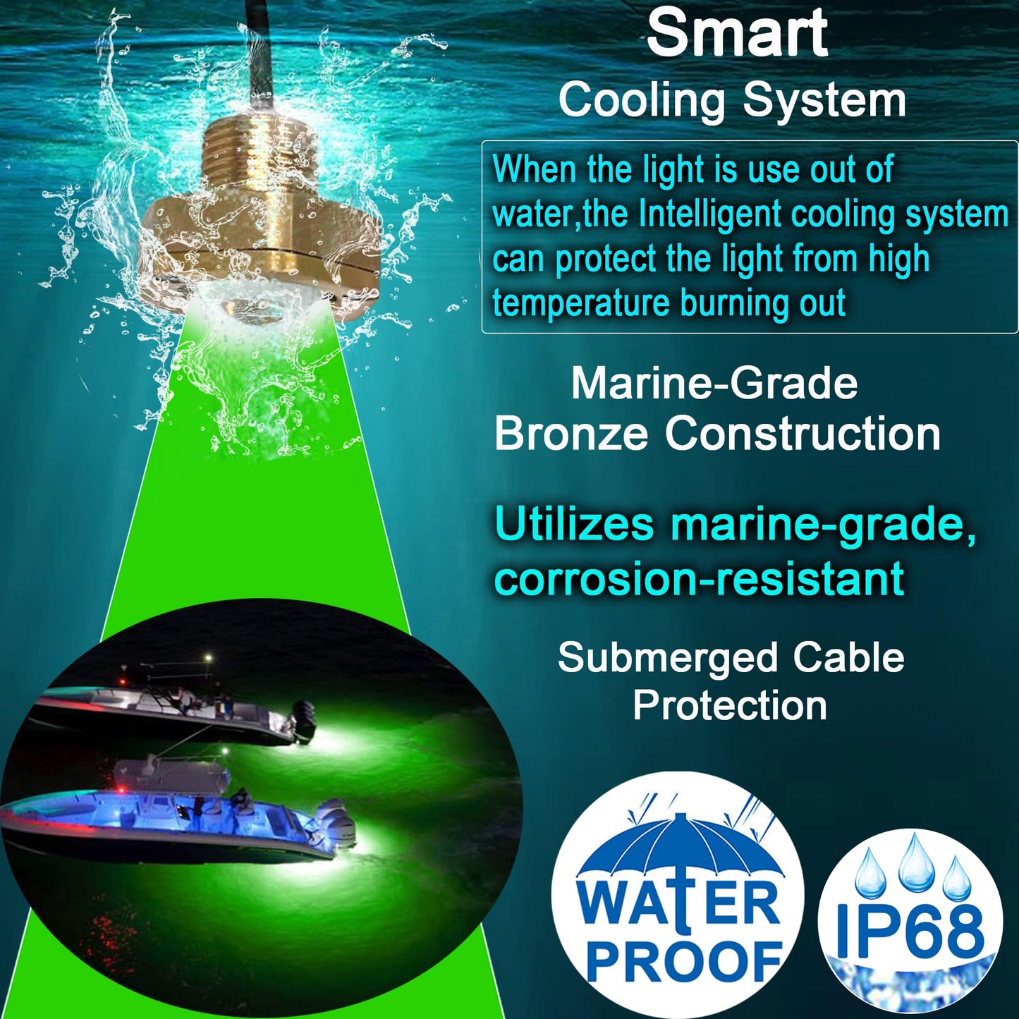 Kingshowstar RGBW Underwater Boat Drain Plug Light, IP68 Waterproof, 1/2in NPT, Durable Bronze Housing, Model KS-RGBW-S01