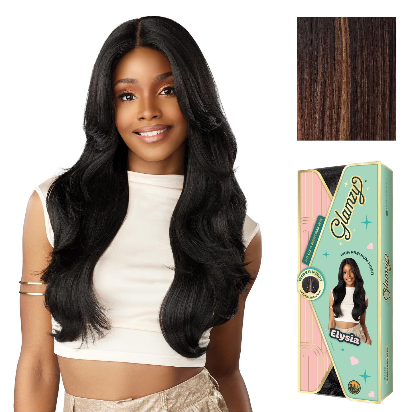 Sensationnel Glamzy Lace Part Wigs - Elysia Glueless Hand Tied Wider V Parting Synthetic Hair (BALAYAGECHOCOLATE)