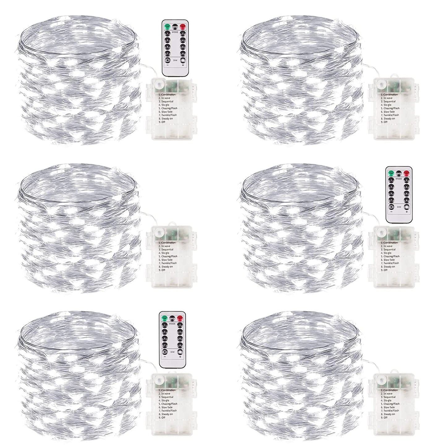 Albelt 100 LED Fairy Lights, 33FT Battery Operated, Waterproof, Timer & 8 Modes, 6 Pack, Cool White, Model Sliver100