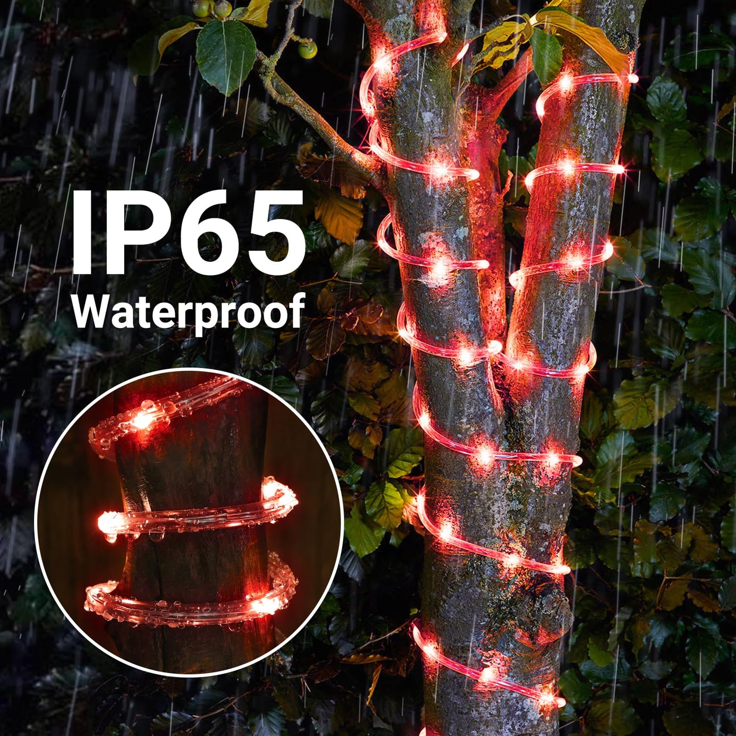 Jnaurb Solar Rope Lights, 132ft 400LED Waterproof Outdoor String Lights, Red, 8 Modes, Flexible Tube for Garden Patio Xmas Decor