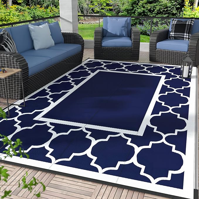 GENIMO 5' x 8' Outdoor Rug Waterproof for Patio Decor, Foldable Reversible Plastic Straw Area Rugs Mat for Camper, Outside...