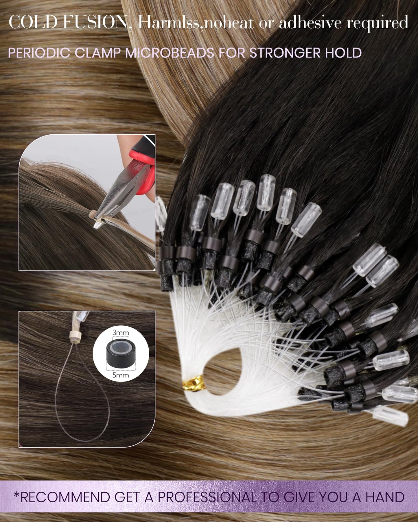 LaaVoo Microlink Hair Extensions Human Hair Balayage Brown Micro Loop Hair Extensions Real Human Hair Darkest Brown to Medium Br