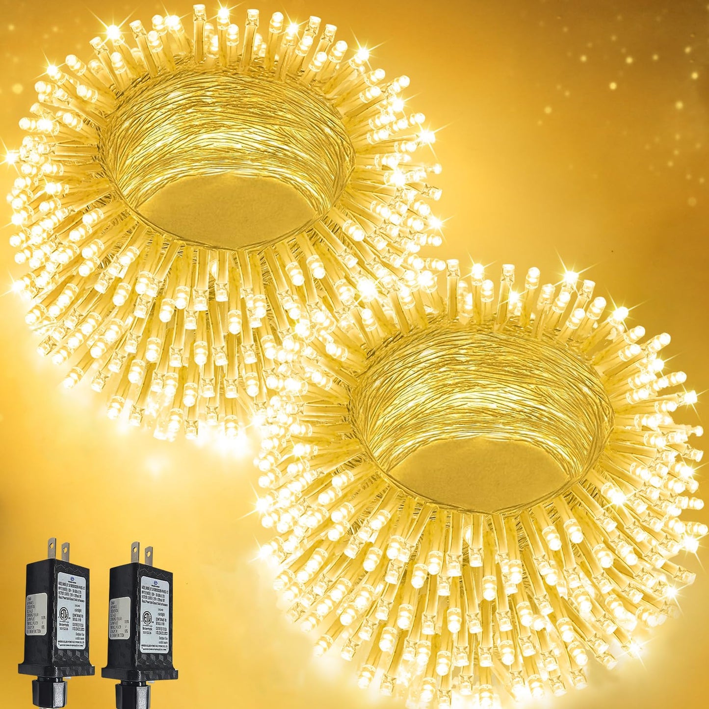 2-Pack 66Ft 200 Led String Lights Indoor Outdoor Waterproof  Christmas Lights On Clear Wire  13 Modes Twinkle Fairy String Lights For Xmas Tree Wedding Decorations Party Bedroom Garden (Warm White)
