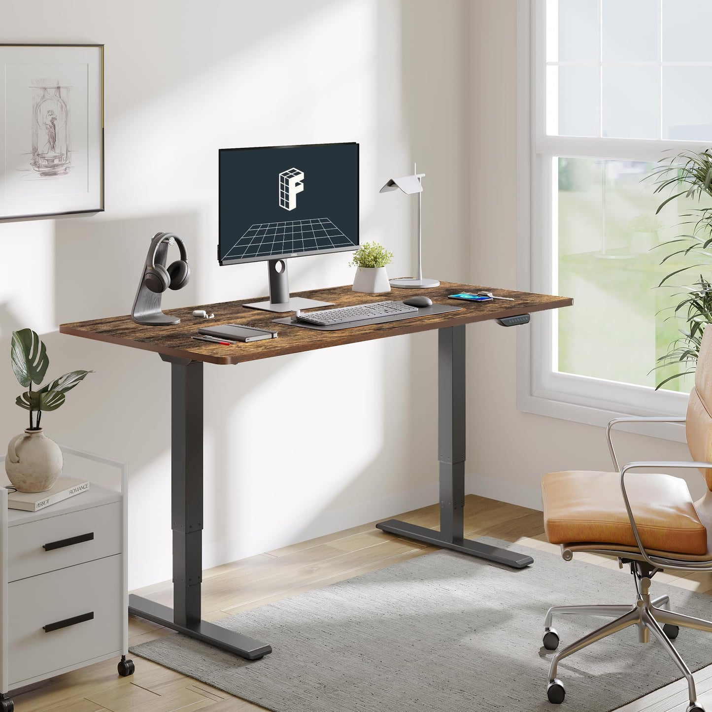 FLEXISPOT E6 MAX Dual Motor 55x28 Inch 3-Stage Heavy Duty Standing Desk, 330lbs Weight Capacity, Height Adjustable Desk w/Cable Management & Wheels (Seamless Special Walnut Desktop + Black Frame)