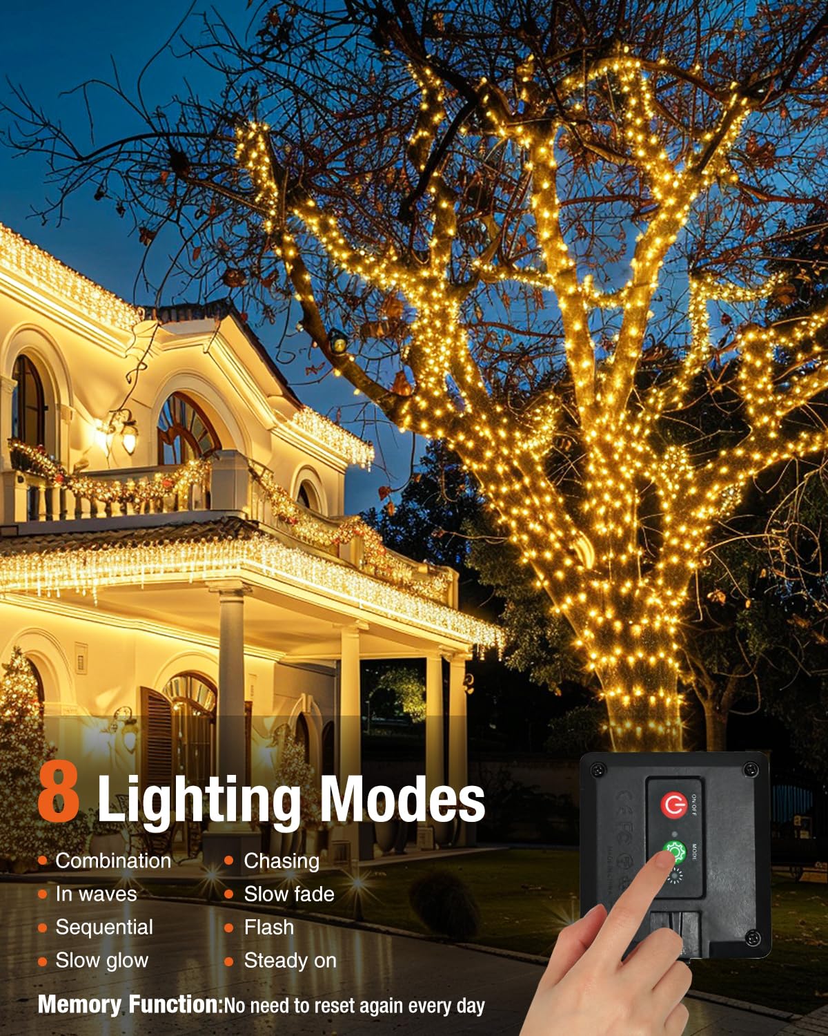 Bitjam 1 Pack Solar Fairy Lights For Outside Waterproof  49Ft/15M 150Led Solar String Lights Outdoor 8 Modes Solar Twinkle Lights For Garden Yard Christmas Tree Wedding Party Decor  Warm White