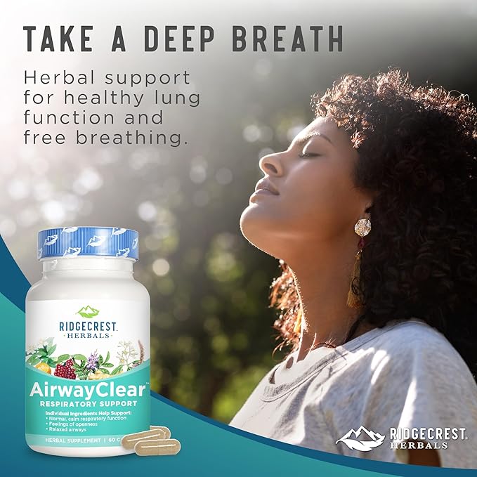 Ridgecrest Herbals AirwayClear, Lung Health and Breathing Support Supplements with Schisandra Fruit, Cassia Bark and Ginger Root, Sinus, Mucus Support, Gluten Free (60 Vegan Caps, 30 Serv)
