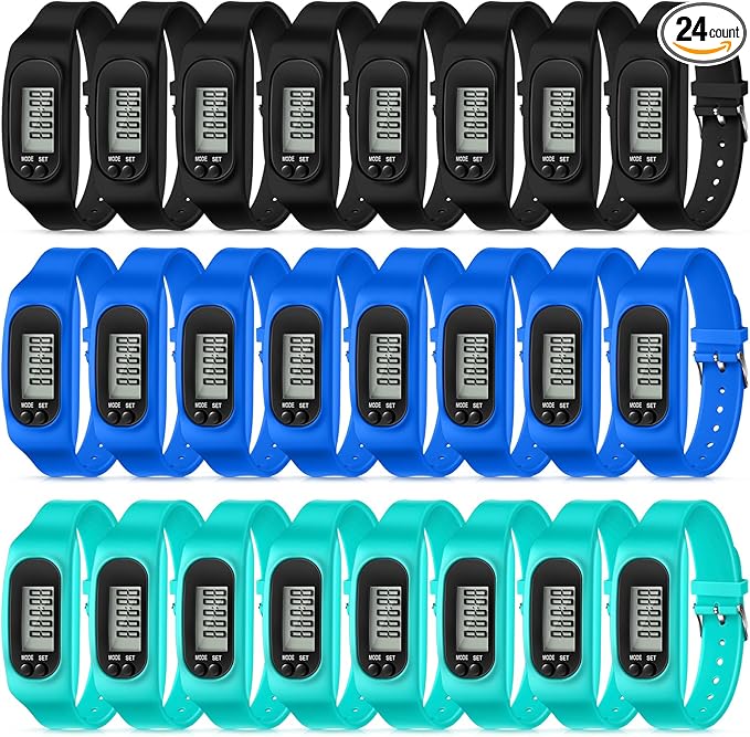 Geyoga 24 Pcs Pedometer for Walking Steps and Miles Pedometer Watch Silicone Steps Tracker Running Bracelet Ankle Step Cou...