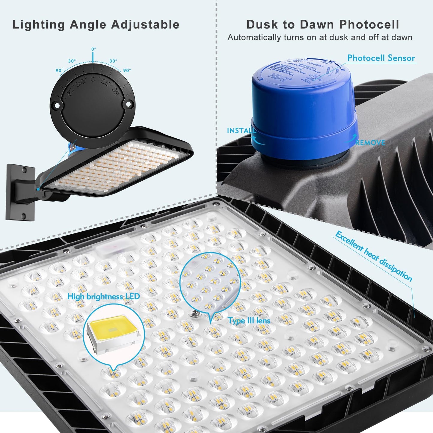 Lightdot 500W Parking Lot Lighting 75000Lm 5000K Led Parking Lot Lights With Dusk To Dawn Photocell  Ip65 Waterproof Arm Mount-2Pack (Coverage: 66~121Ft At Height:30~55Ft)