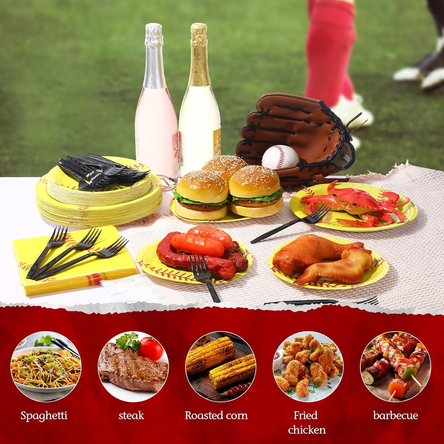 Zhehao 192 Pcs Softball Paper Plates and Napkins Set Softball Party Supplies Decorations 7 Inch 9 Inch Disposable Paper Plates Napkins and Forks for Sport Themed Birthday Party Favors Serves 48