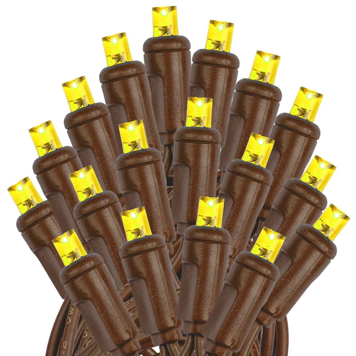 Novelty Lights 25ft 50 LED Yellow Christmas String Lights, Dimmable, Connectable, Brown Wire, UL Listed, IP55