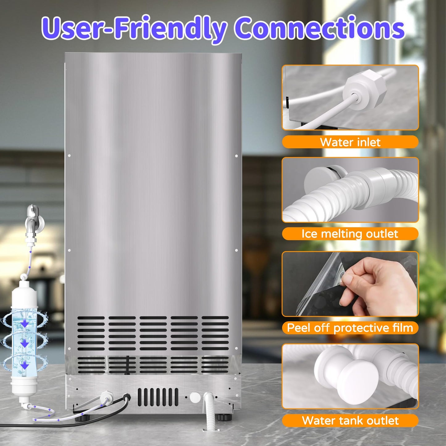 Commercial Nugget Ice Maker 80Lbs/24H with 20Lbs Storage, Stainless Steel Pellet Ice Machine,Soft Chewable Ice Maker Self-Cleaning for Office & Home Restaurants Bars