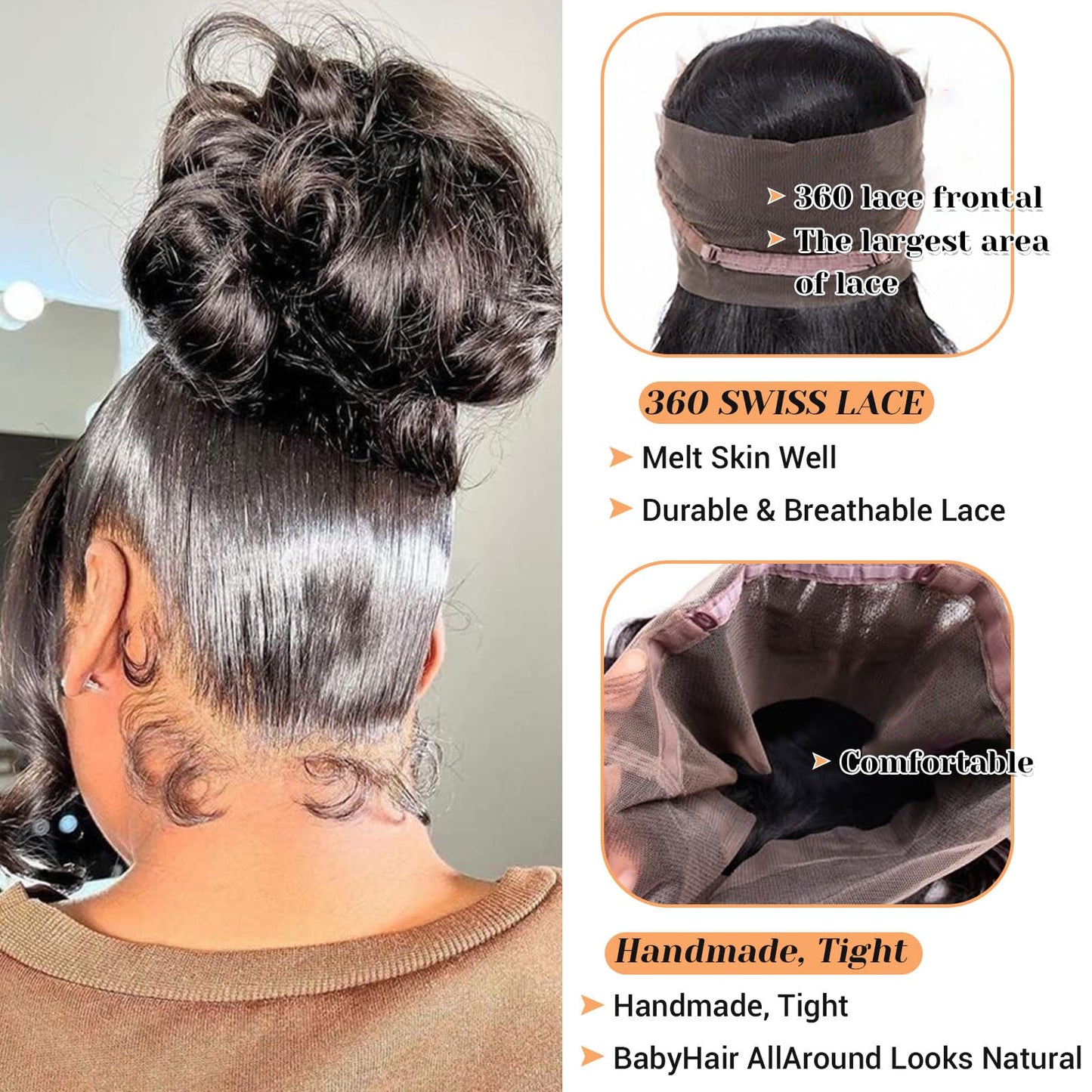 360 HD Frontal Closure Only Body Wave HD Lace Frontal with Baby Hair 16 Inch 100% Virgin Remy Human Hair 150% Density Natural Co