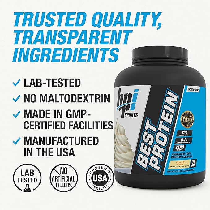 BPI Sports Best Protein – 100% Whey Protein Powder – Muscle Growth, Recovery, Meal Replacement – No Fillers, Gluten-Free – Best Protein Powder for Men & Women | Vanilla Swirl – 5 Pounds