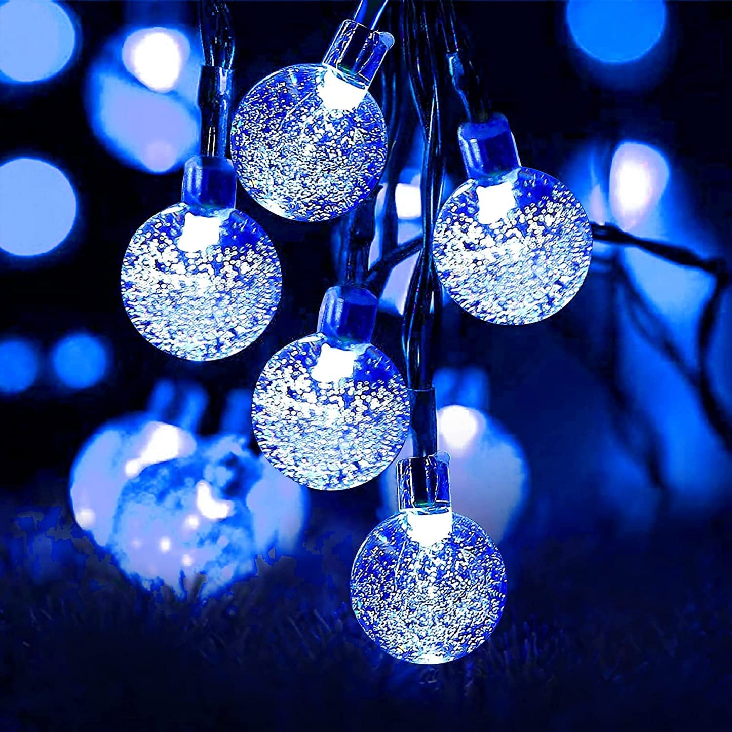Lezonic Solar Outdoor String Lights, 50 LED, 24 Ft, 8 Lighting Modes, Waterproof, Blue for Garden, Patio, Party, Halloween