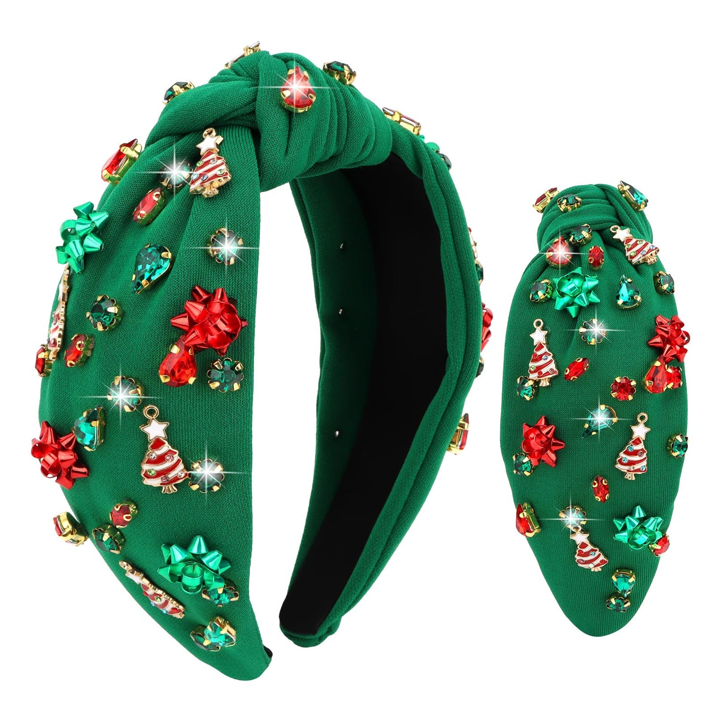 YARIEW Christmas Headbands for Women Christmas Tree Red Green Xmas Bow Jeweled Crystal Xmas Head Band Hair Accessories Holiday D
