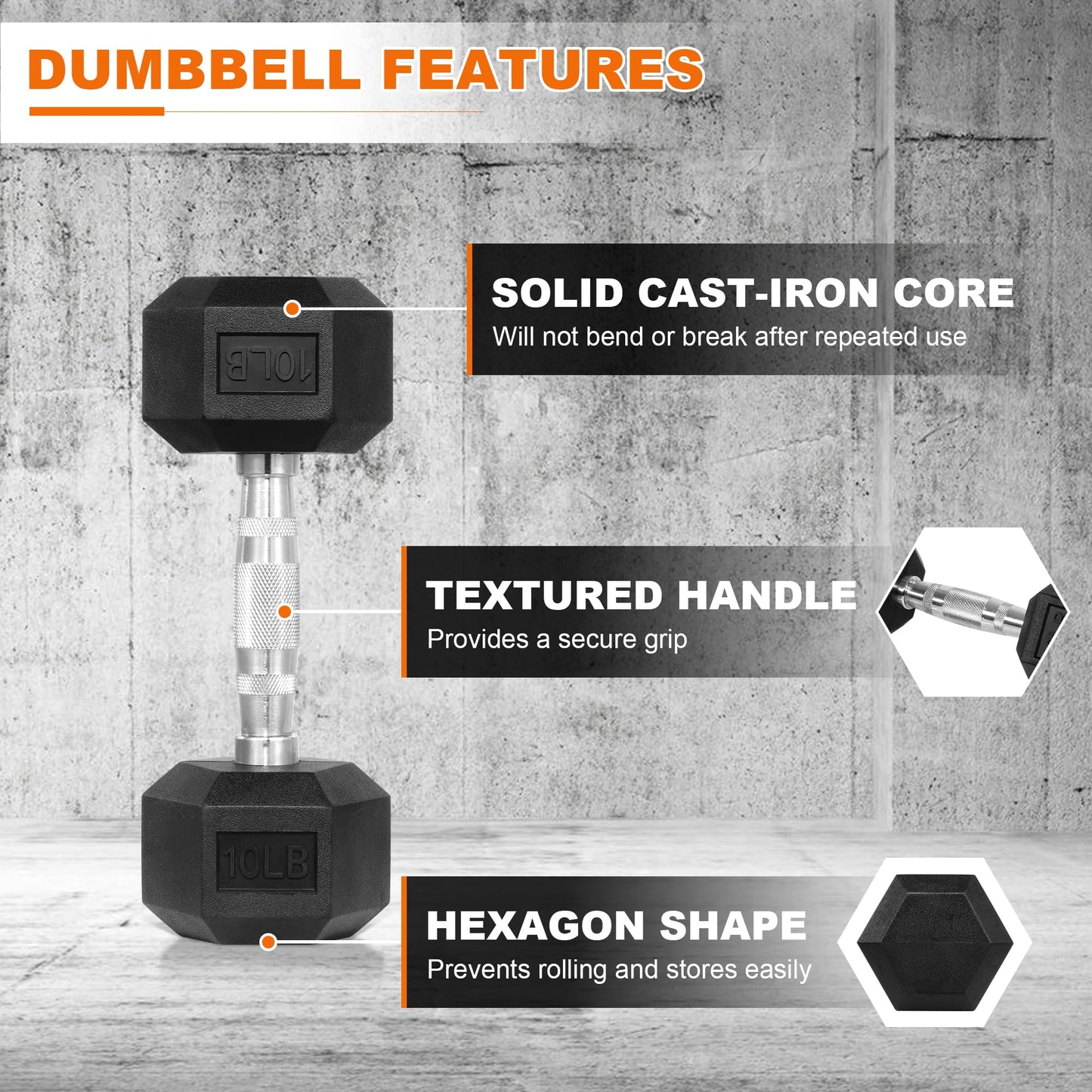 Fitvids Hex Dumbbells Rubber Coated Hand Weights Pairs for Exercises and Fitness, 5 LB Pair