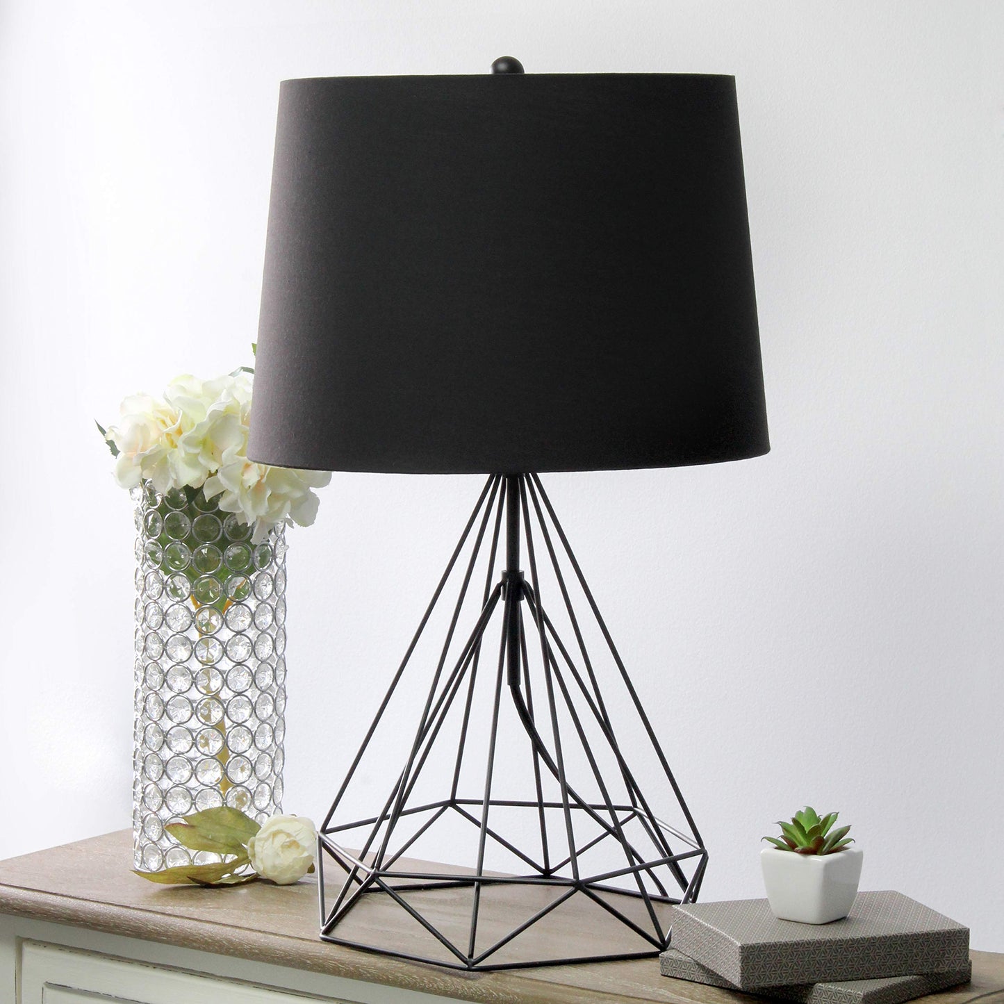 Elegant Designs LT1054-BLK Modern Table Lamp, Metal, 14inL x 14inW x 23.5inH, Black Matte